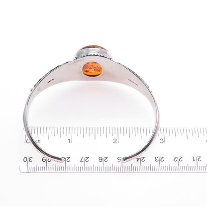 SUARTI BALI 925 Sterling Silver Vintage Real Amber Adjustable Bracelet 7.75"