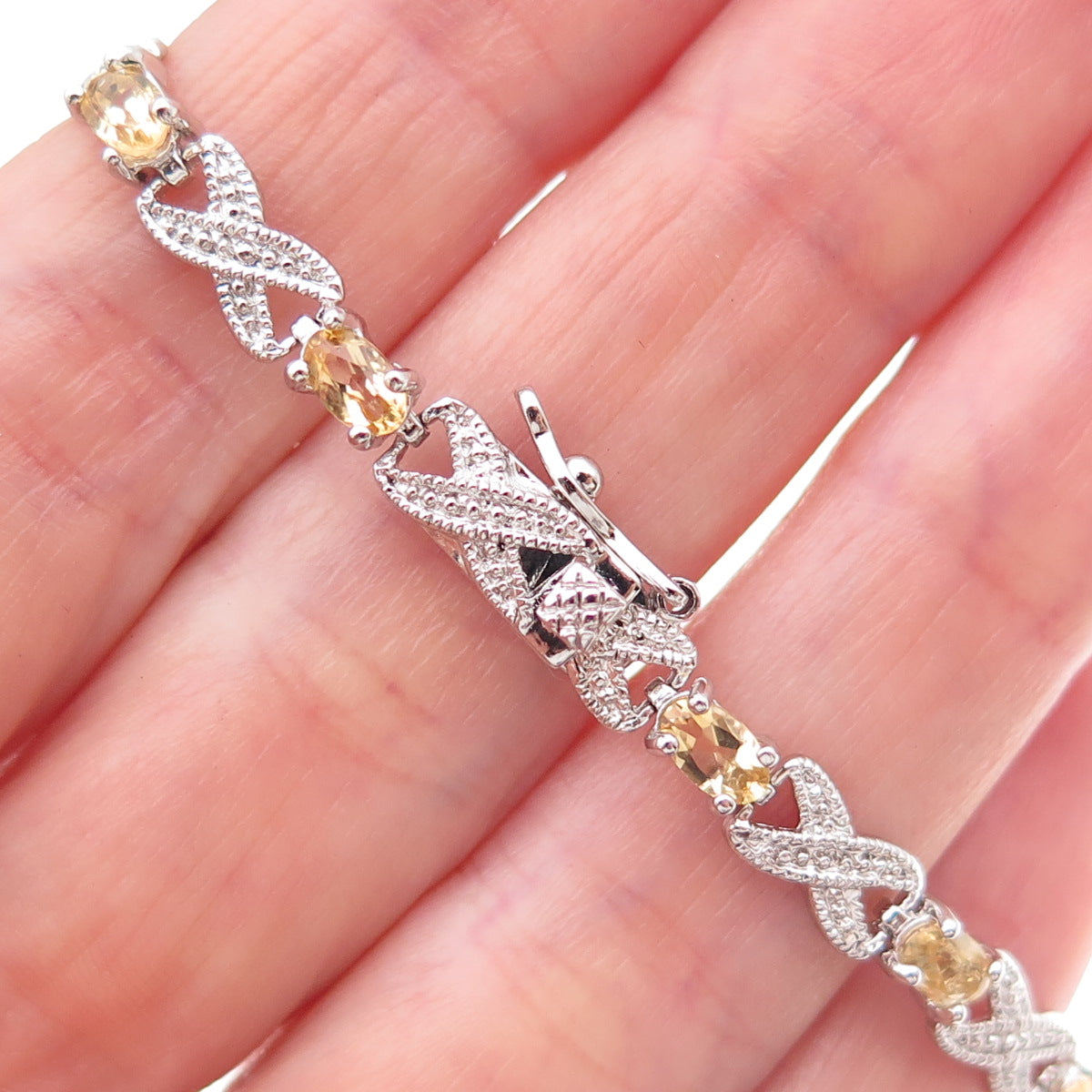 Dee Berkle 925 Sterling Silver Real Diamond Accent & Citrine Bracelet 7.25"