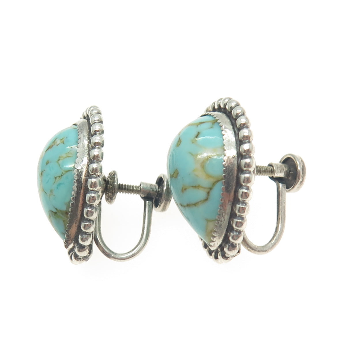 DANECRAFT Sterling Silver Antique Art Deco Faux Turquoise Screw Back Earrings