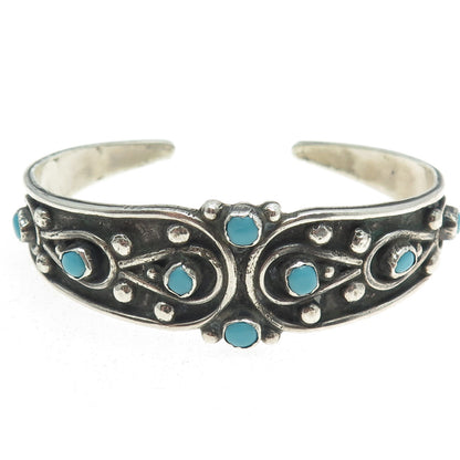 925 Sterling Silver Vintage Mexico Turquoise Gem Adjustable Cuff Bracelet 7.25"