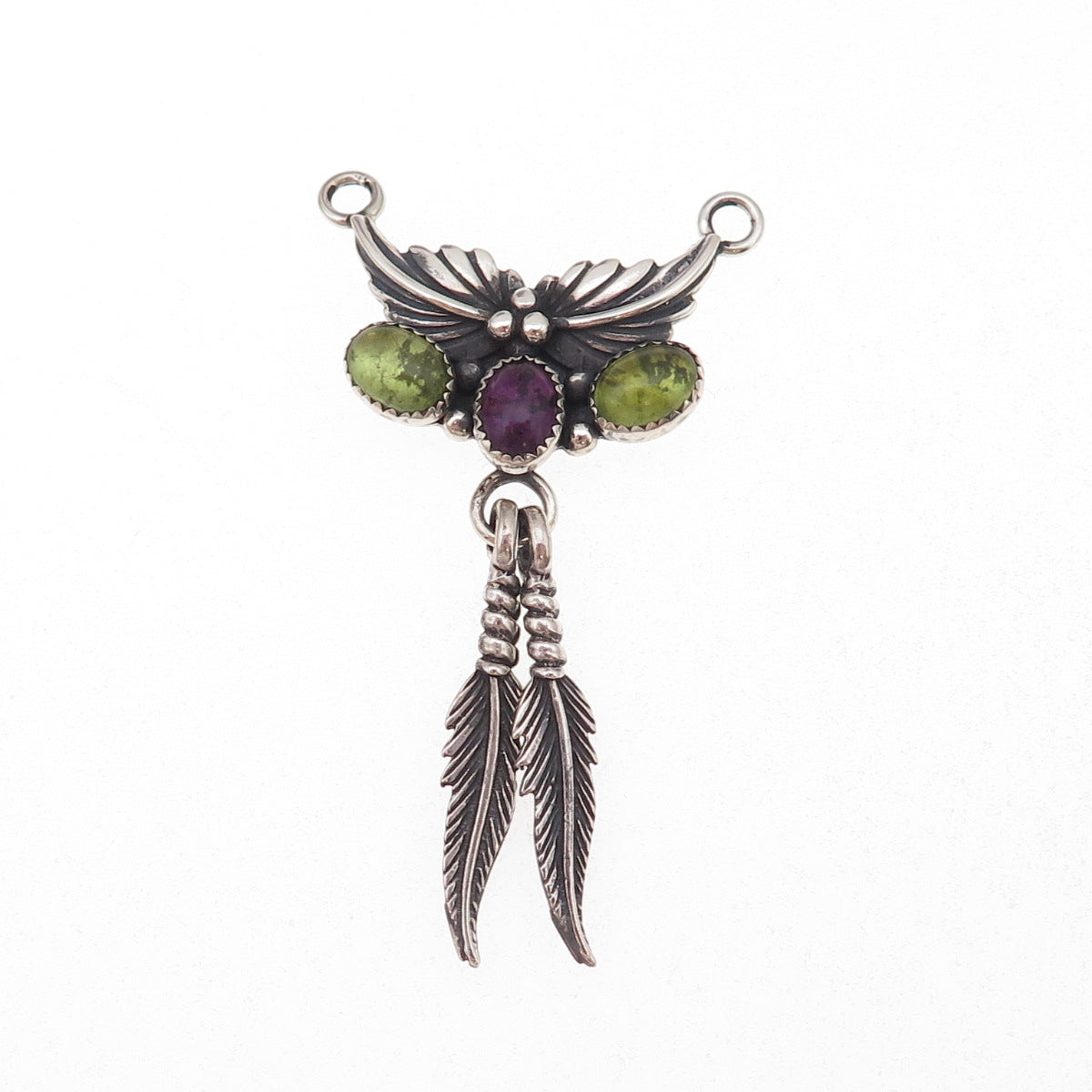 Jay King Desert Rose Old Pawn Sterling Vintage Amethyst Peridot Feather Pendant
