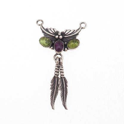 Jay King Desert Rose Old Pawn Sterling Vintage Amethyst Peridot Feather Pendant