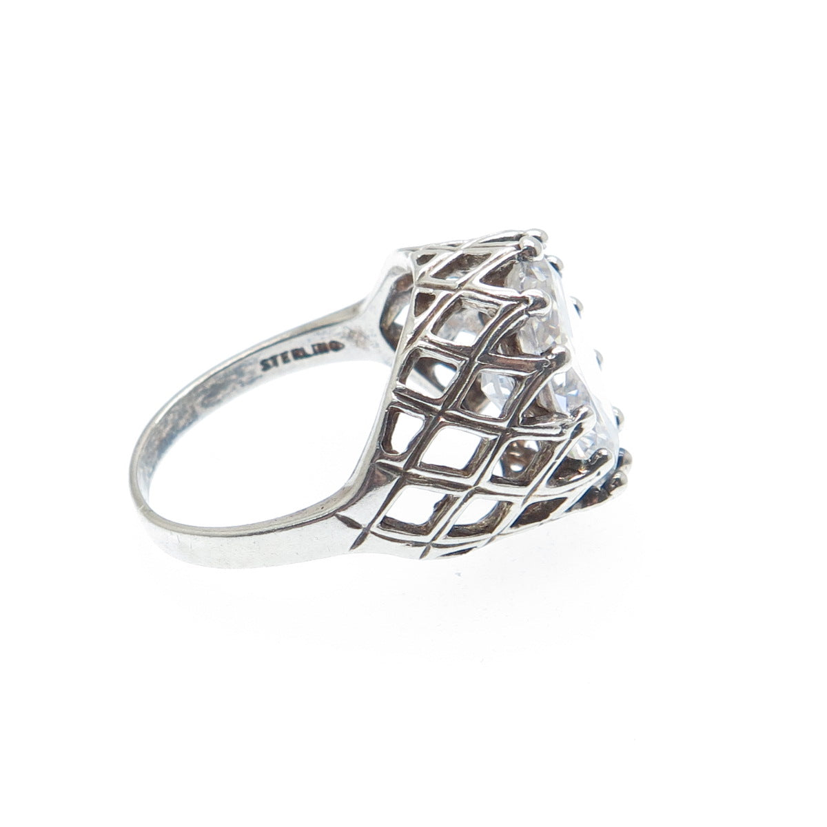 KABANA 925 Sterling Silver Vintage Oval-Cut C Z Woven Oxidized Ring Size 8