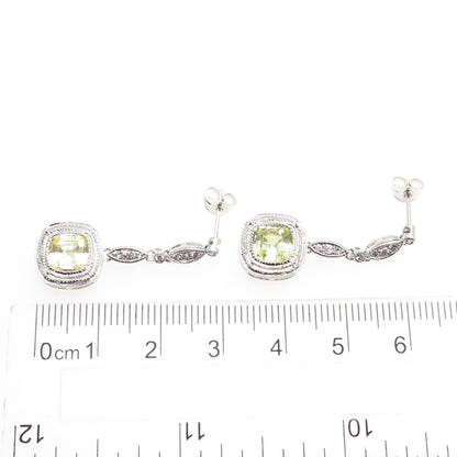 925 Sterling Silver White & Green C Z Dangle Earrings