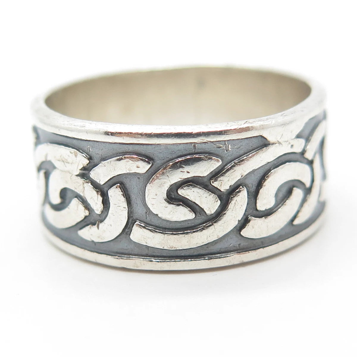 925 Sterling Silver Vintage Celtic Knot Wide Band Ring Size 13.75