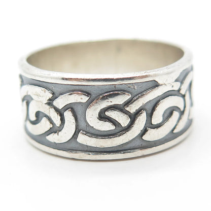 925 Sterling Silver Vintage Celtic Knot Wide Band Ring Size 13.75