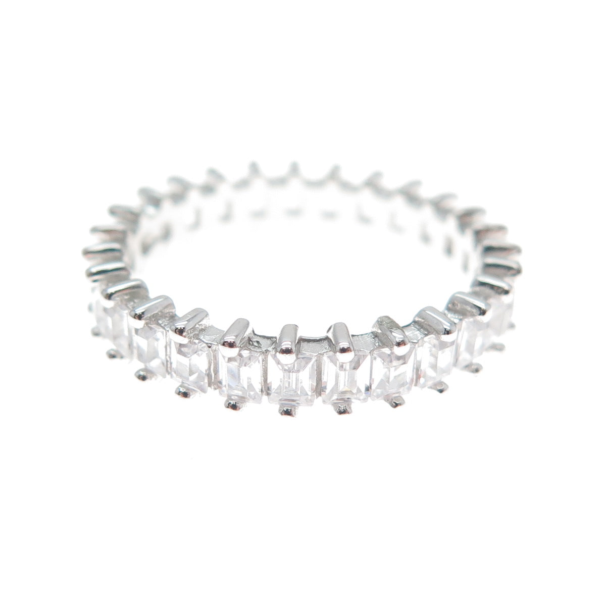 925 Sterling Silver Emerald-Cut C Z Eternity Band Ring Size 6.5