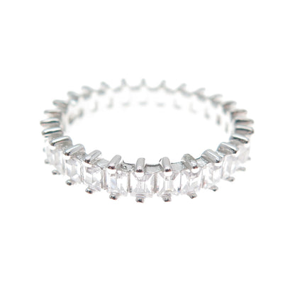 925 Sterling Silver Emerald-Cut C Z Eternity Band Ring Size 6.5