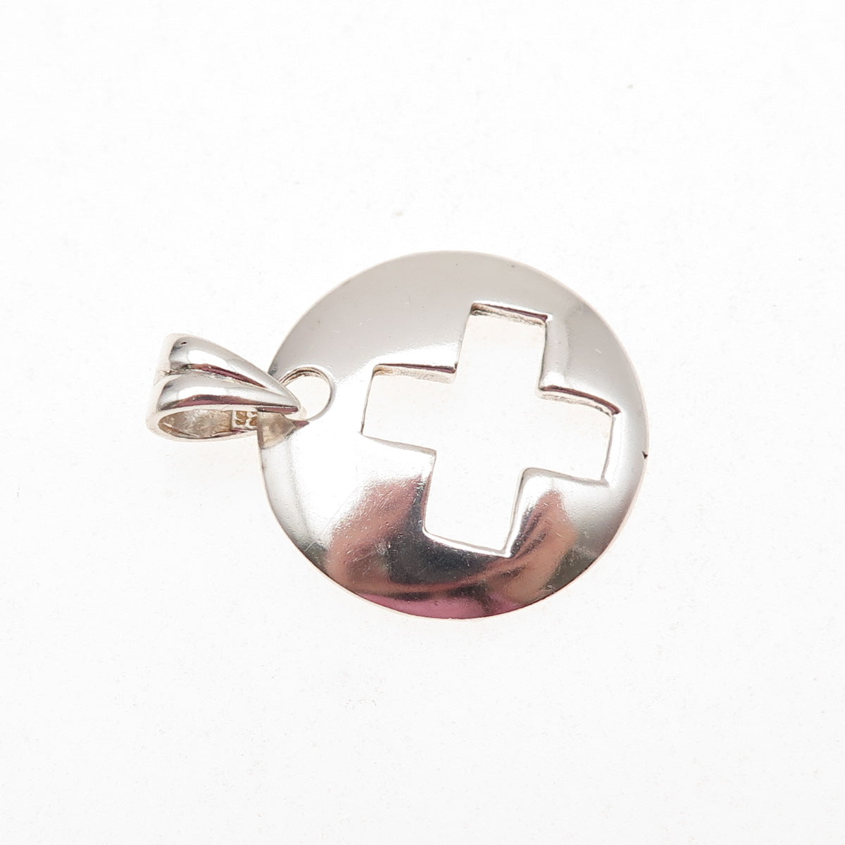 925 Sterling Silver Vintage Cross Disc Charm Pendant