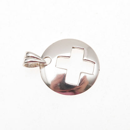 925 Sterling Silver Vintage Cross Disc Charm Pendant