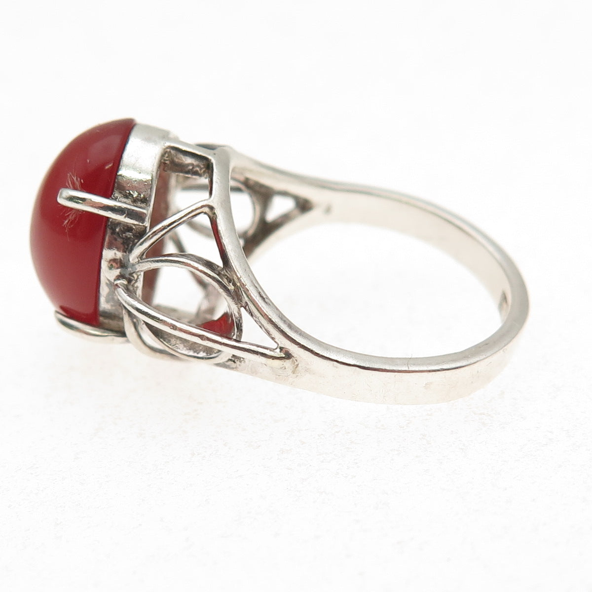 925 Sterling Silver Vintage Real Carnelian Modernist Oxidized Ring Size 6.25