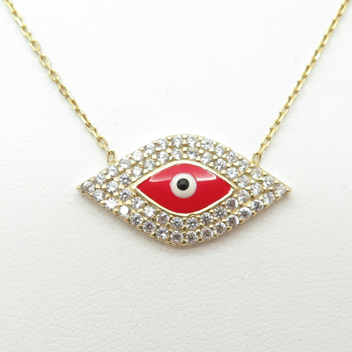 925 Sterling Silver Gold Plated Enamel & C Z Evil's Eye Chain Necklace 14-16"