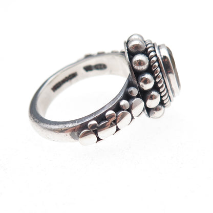 Suarti Bali 925 Sterling Silver Vintage Real Citrine Beaded Oxidized Ring Size 6