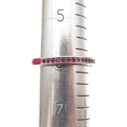 Pandora 925 Sterling Silver Enamel & Pink C Z Radiant Hearts Band Ring Size 6