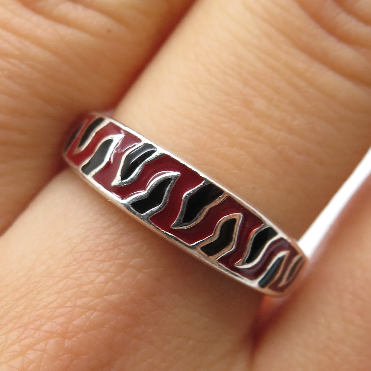 CNA PRANDA 925 Sterling Silver Vintage Enamel Animal Pattern Ring Size 8