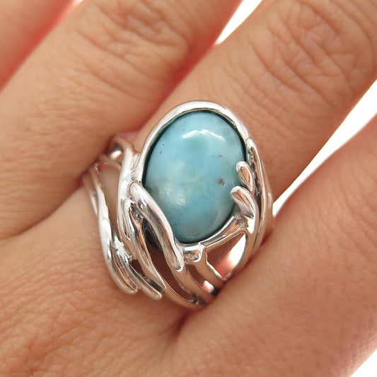 HAGIT GORALI 925 Sterling Silver Vintage Real Larimar Modernist Ring Size 10