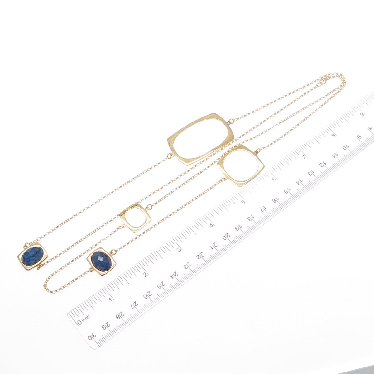 925 Sterling Silver Gold Plated Real Doublet Lapis Lazuli Modernist Necklace 36"