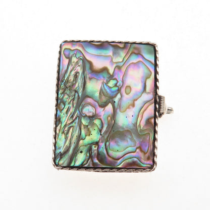 925 Sterling Silver Vintage Mexico Real Abalone Shell Oxidized Pill / Snuff Box