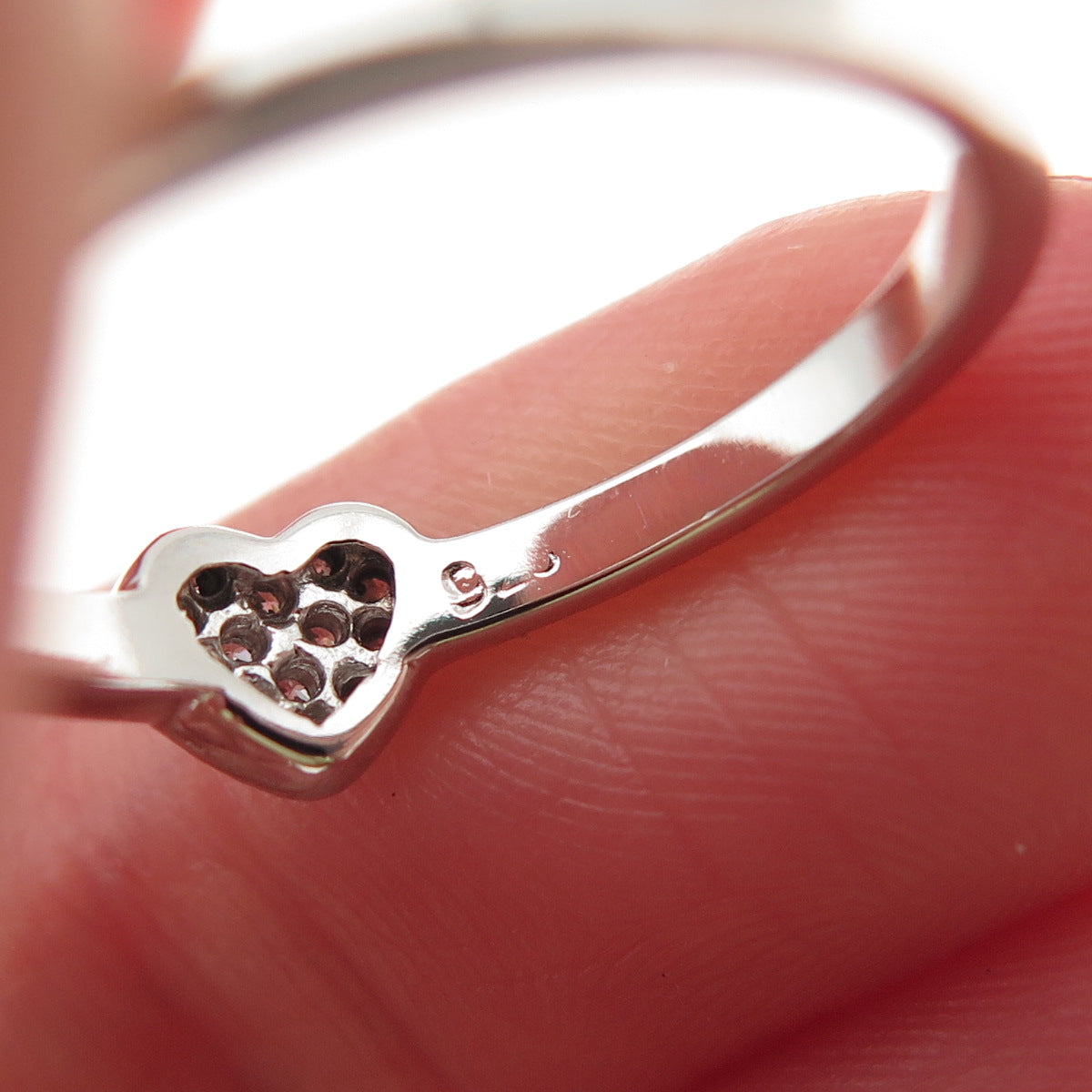 925 Sterling Silver Round-Cut C Z Heart Ring Size 6.25