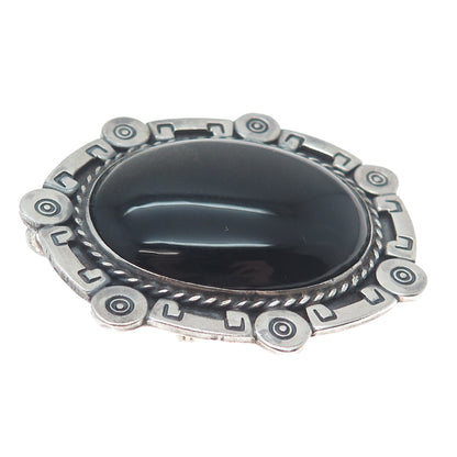 J. SOTELO 925 Sterling Vintage Mexico Real Black Onyx Oxidized Brooch / Pendant