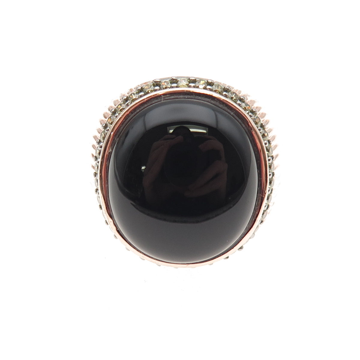 Arzy 925 Sterling Silver Rose Gold Plated Real Black Onyx & C Z Ring Size 7.25