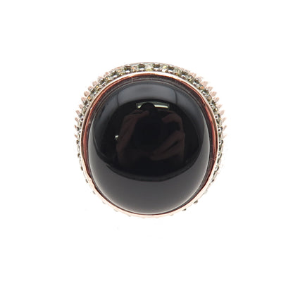 Arzy 925 Sterling Silver Rose Gold Plated Real Black Onyx & C Z Ring Size 7.25