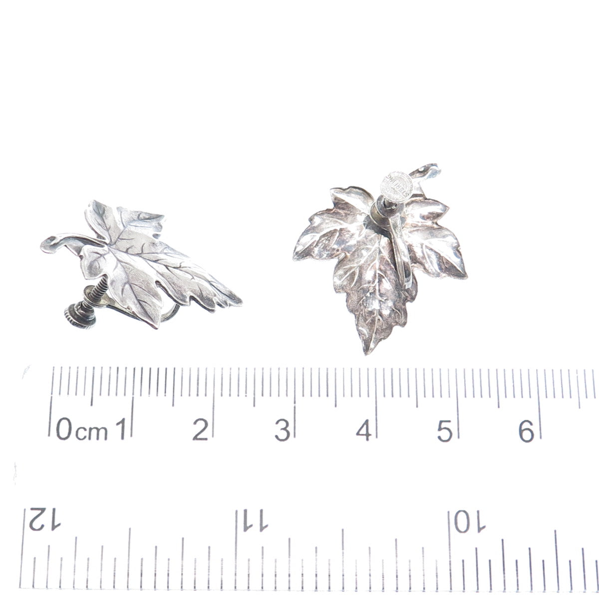 925 Sterling Silver Antique Art Deco Maple Leaf Oxidized Screw Back Earrings
