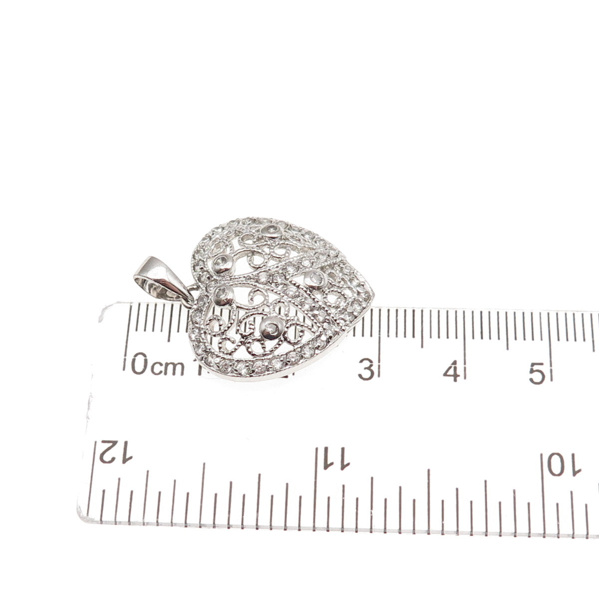 925 Sterling Silver Round-Cut C Z Floral Heart Charm Pendant