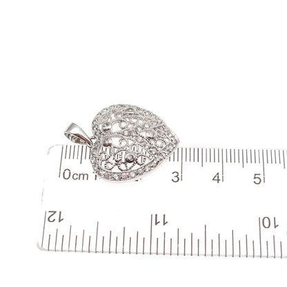 925 Sterling Silver Round-Cut C Z Floral Heart Charm Pendant
