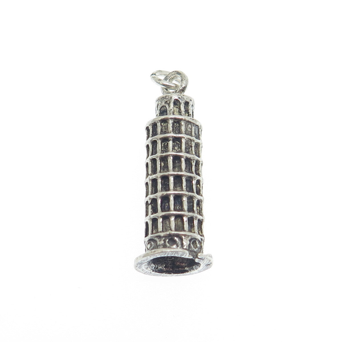 800 Silver Vintage Pisa Tower Oxidized Charm Pendant