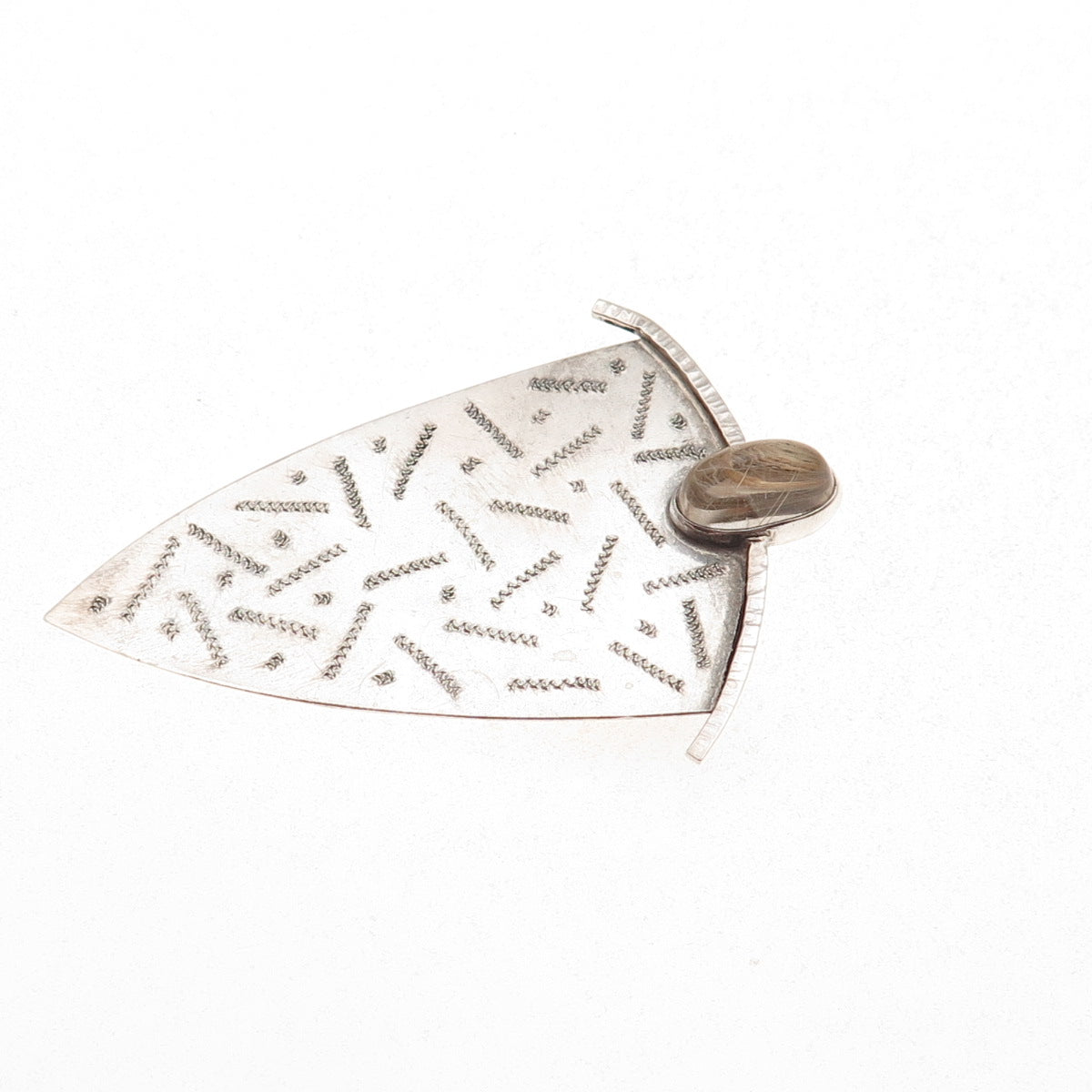 Elizabeth Nowers 925 Sterling Vintage Real Rutilated Quartz Modernist Pin Brooch