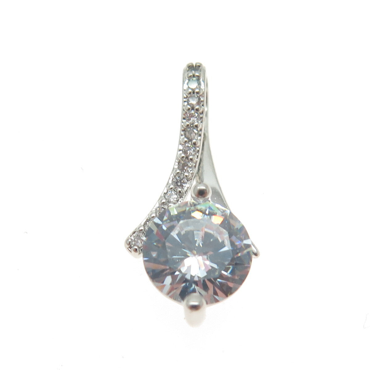 925 Sterling Silver White & Blue Round-Cut Shaped C Z Slide Pendant