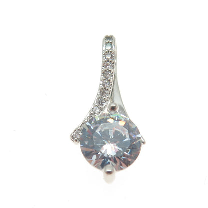 925 Sterling Silver White & Blue Round-Cut Shaped C Z Slide Pendant