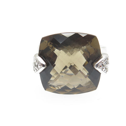 925 Sterling Silver Checkered Smoky & White C Z Ring Size 7.25