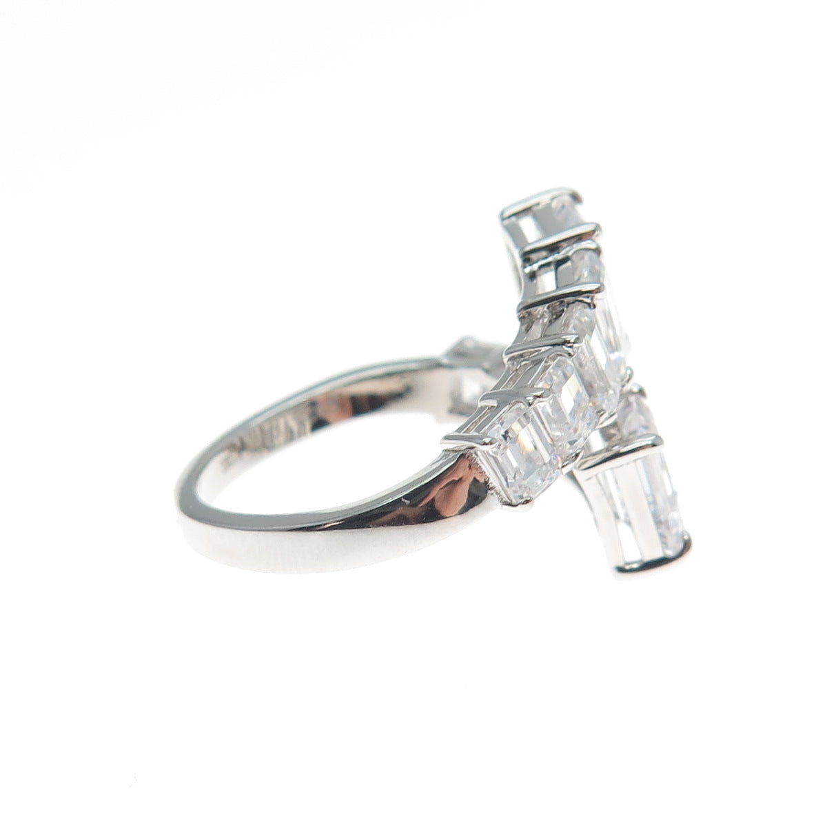 DSMK 925 Sterling Silver Emerald-Cut Shaped C Z Adjustable Ring Size 7.25