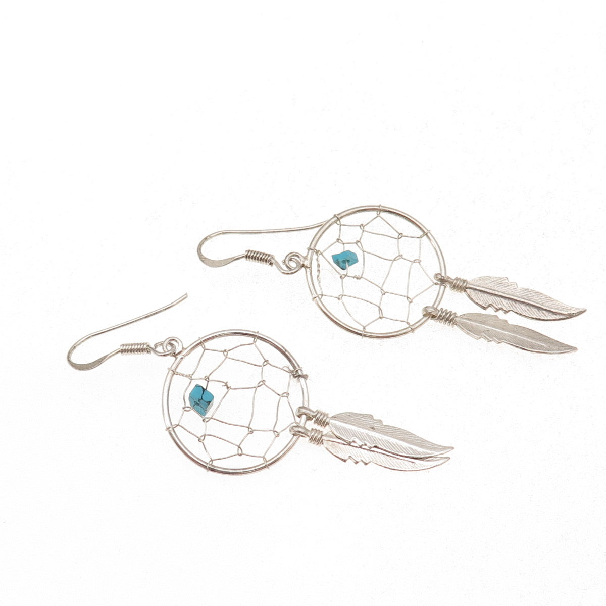 Old Pawn 925 Sterling Silver Vintage Turquoise Dreamcatcher Dangle Earrings