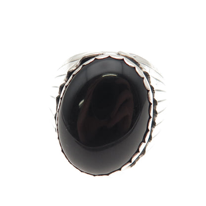 Old Pawn 925 Sterling Silver Vintage Southwestern Black Onyx Ring Size 8.25