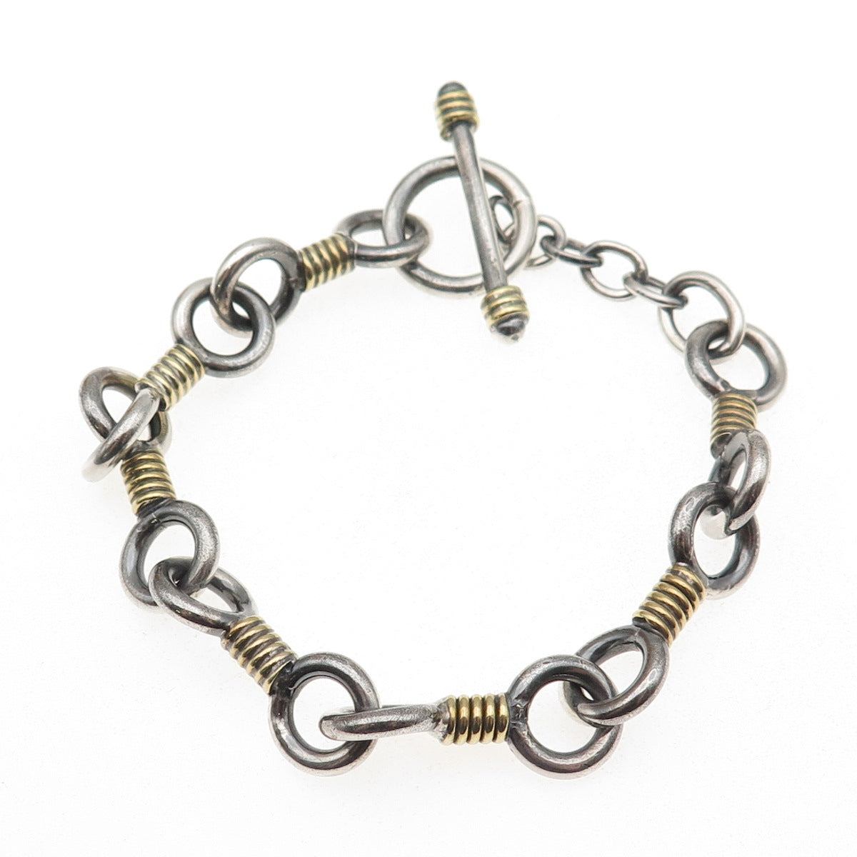 925 Sterling Silver 2-Tone Vintage Modernist Key Link Bracelet 7"