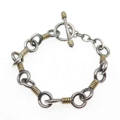 925 Sterling Silver 2-Tone Vintage Modernist Key Link Bracelet 7"