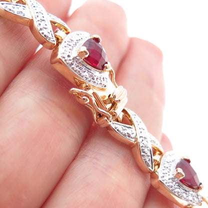 ROSS SIMONS 925 Sterling Gold Plated Lab-Created Ruby Infinity Link Bracelet 8"