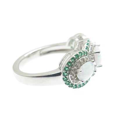 DSMK 925 Sterling Silver Real Opal White Topaz & Chrome Diopside Ring Size 7.25