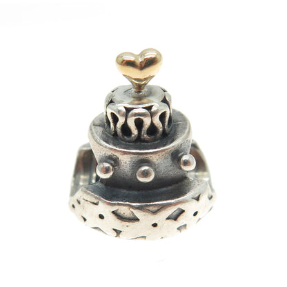 PANDORA 14K Yellow Gold & 925 Sterling Silver Heart Wedding Cake Bead Charm