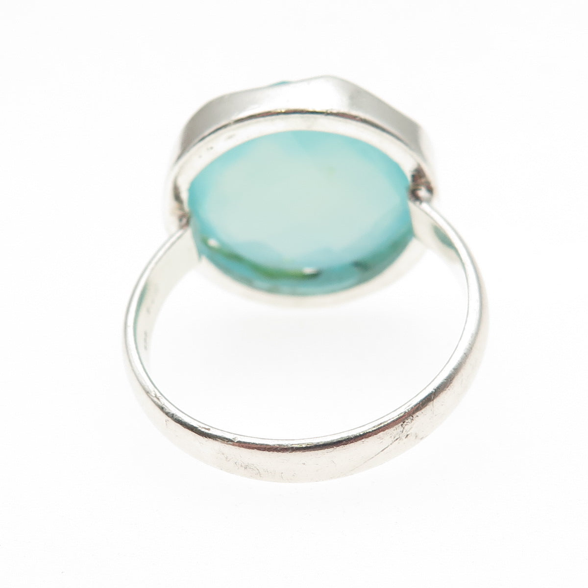 925 Sterling Silver Real Blue Chalcedony Modernist Ring Size 9.5