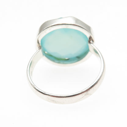 925 Sterling Silver Real Blue Chalcedony Modernist Ring Size 9.5