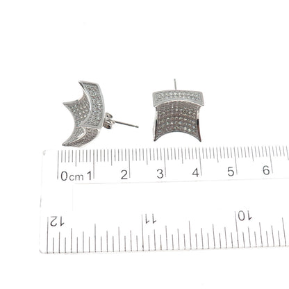 925 Sterling Silver Round-Cut C Z Arch Square Stud Earrings