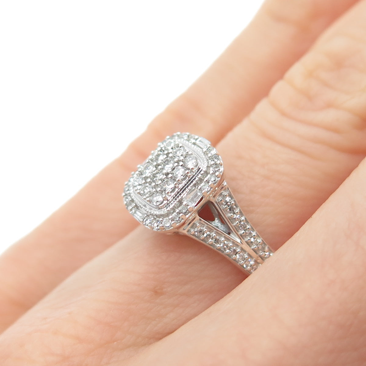 925 Sterling Silver Real Round-Cut Diamond Promise Ring Size 5