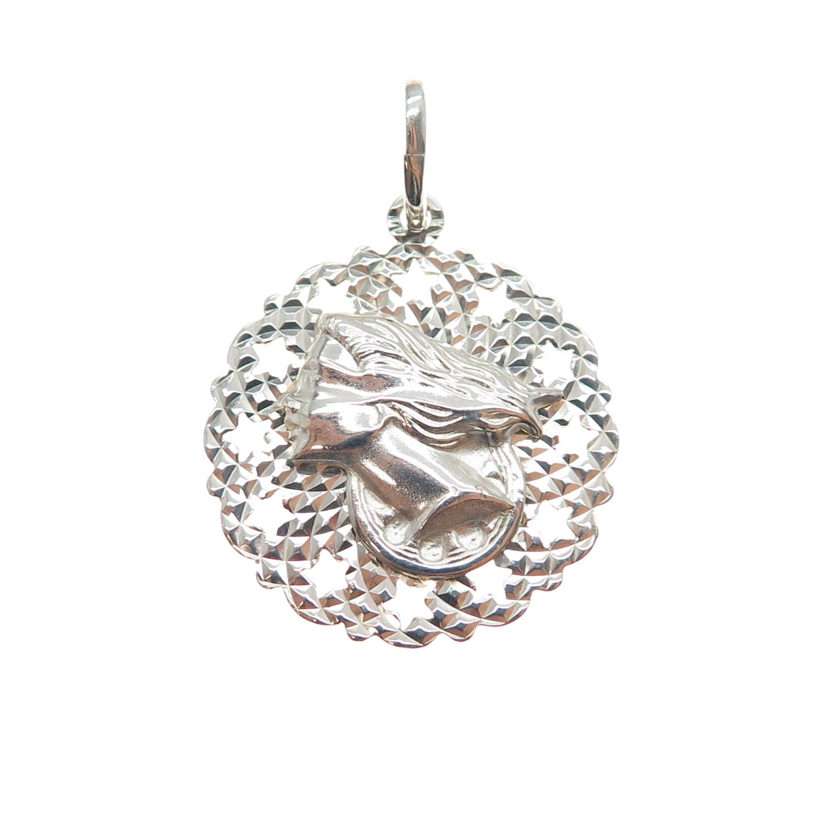 VIOR 925 Sterling Silver Vintage Italy Lady Cameo Diamond-Cut Charm Pendant