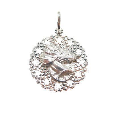 VIOR 925 Sterling Silver Vintage Italy Lady Cameo Diamond-Cut Charm Pendant