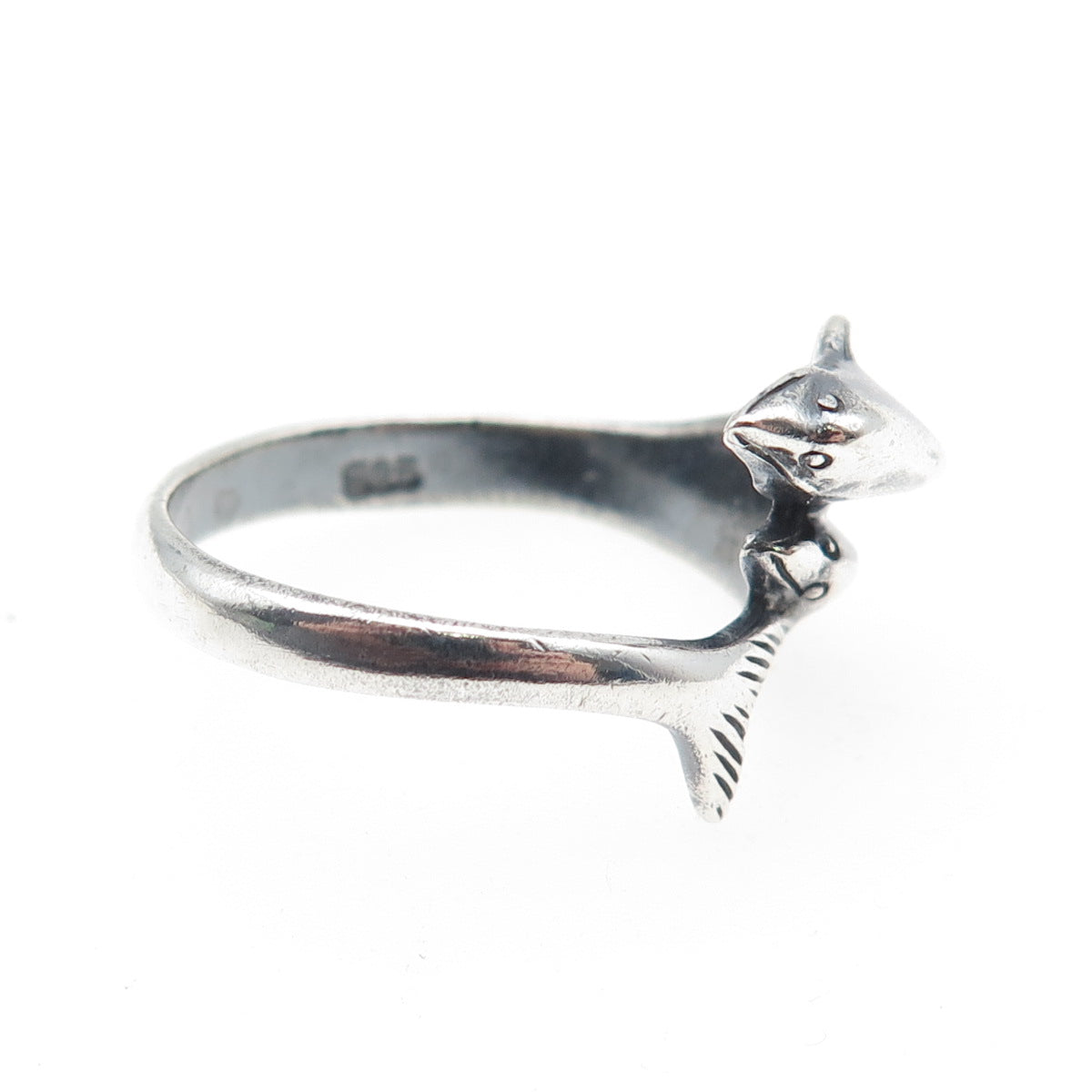 925 Sterling Silver Vintage Dolphin Couple Oxidized Ring Size 8.75
