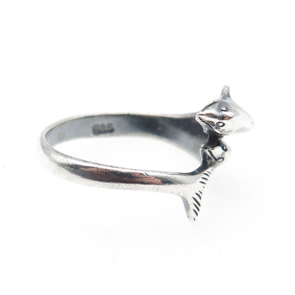 925 Sterling Silver Vintage Dolphin Couple Oxidized Ring Size 8.75